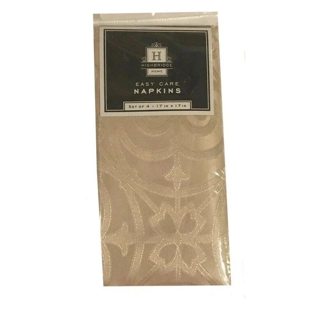 Highbridge Home Fabric Napkins Embossed Easy Care Taupe Beige Set of 4
